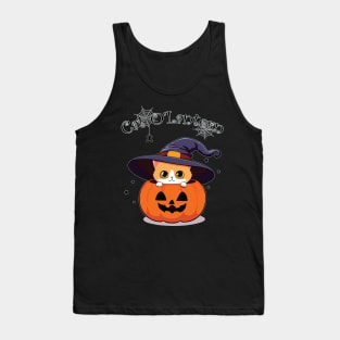 Cat with witch hat in Halloween Jack-O-Lantern or Jack-O’Lantern Tank Top